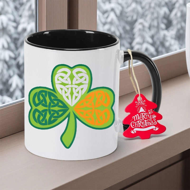 Tailorly Black Accent 11 oz Mug - irish witch and a shamrock design