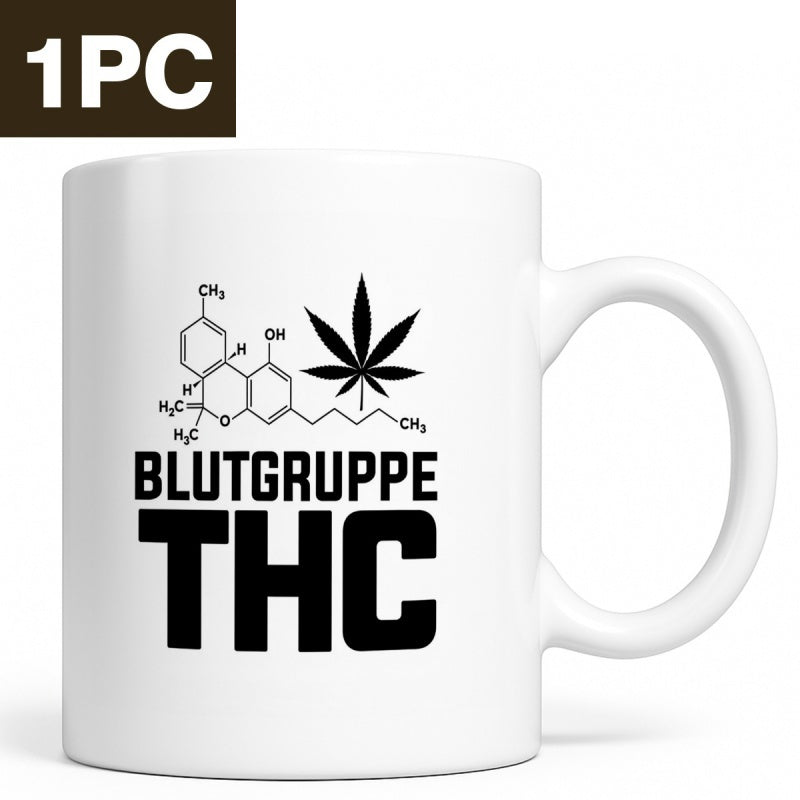 Tailorly White Ceramic 11 oz Mug - THC Minimalist Black Chemical Structural Molecule Combined With Simple Marijuana Leaf Formula