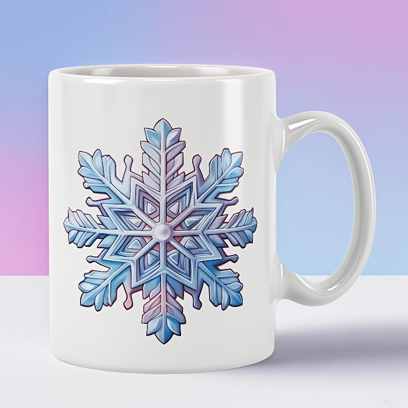 Tailorly White Ceramic 11 oz Mug - Iridescent Blue And Purple Crystalline Geometric Winter Pattern Design Snowflake