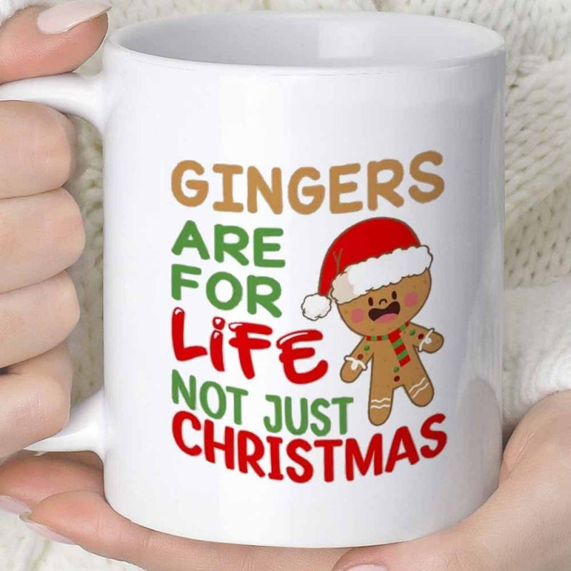 Tailorly White Ceramic 11 oz Mug - Gingers Are For Life Not Just Christmas Festive Small Holiday Character Wearing Classic Red Santa Hat Gingerbread Man