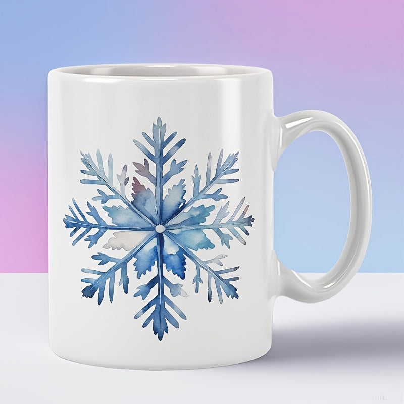 Tailorly White Ceramic 11 oz Mug - Intricate Blue Watercolor Winter Crystal With Soft Artistic Texture Snowflake