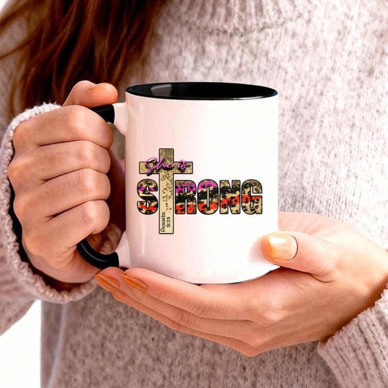 Tailorly Black Accent 11 oz Mug - jesus strong cross floral