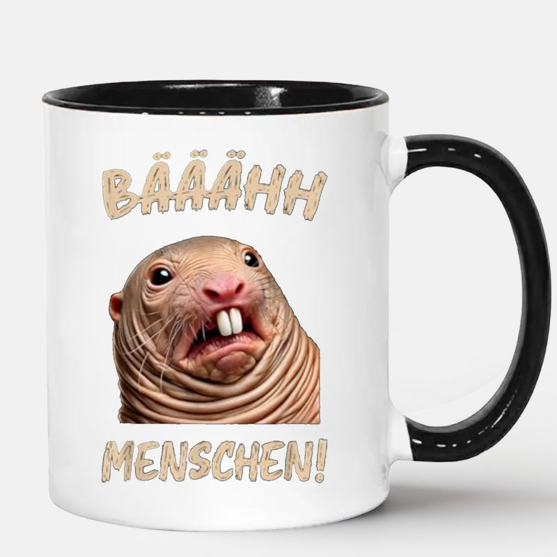 Tailorly Black Accent 11 oz Mug - german naked mole rat with "i hate people" text