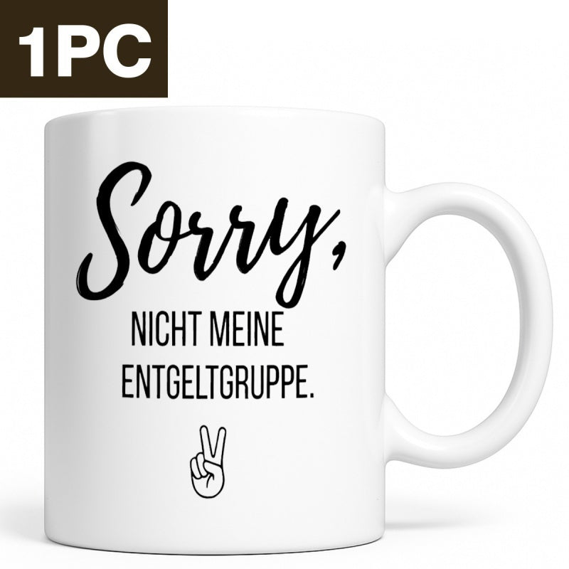 Tailorly White Ceramic 11 oz Mug - Sorry Minimalist Black Line Drawing Showing A Symbolic Victory Sign Hand