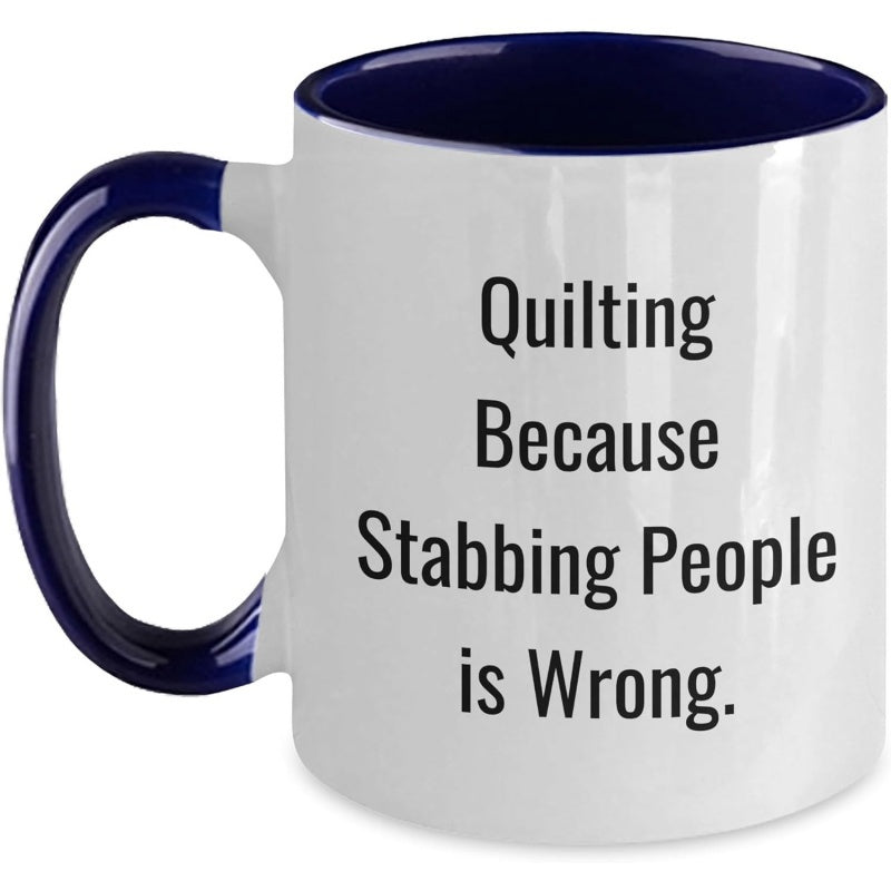 Tailorly Black Accent 11 oz Mug - quilting humor coffee mug with quilting stabbing people is funny quilters gift with heart