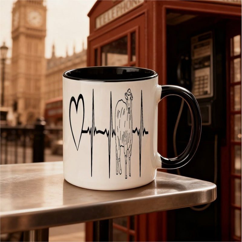 Tailorly Black Accent 11 oz Mug - ecg heartbeat line sheep veterinary themed
