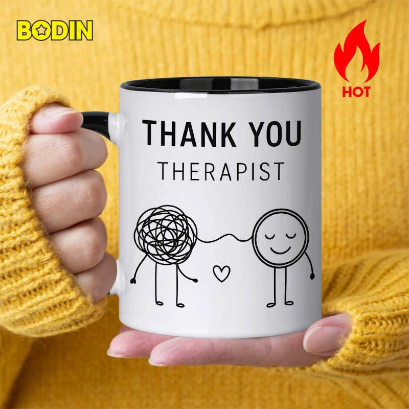 Tailorly Black Accent 11 oz Mug - thank you therapist text