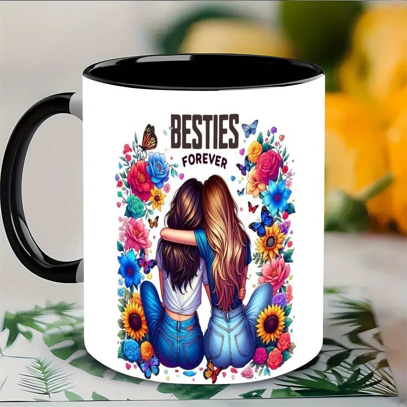 Tailorly Black Accent 11 oz Mug - 1pc forever 11 ounce colorful ceramic cup featuring a floral print home decoration and gift suitable for