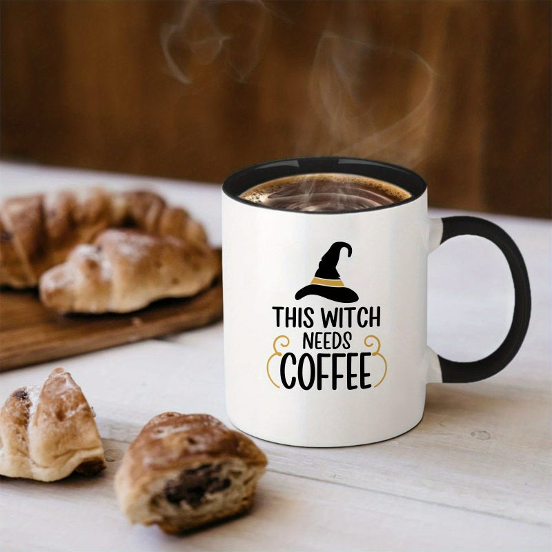 Tailorly Black Accent 11 oz Mug - a witch theme with the text "this witch needs"