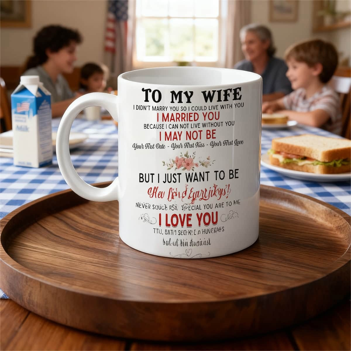 Tailorly White Ceramic 11 oz Mug - To My Wife I Married You Romantic Sentiments Decorated With Delicate Pink Flowers And Elegant Script Poem