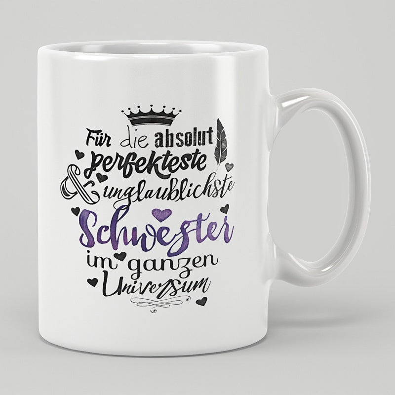 Tailorly White Ceramic 11 oz Mug - Elegant Decorative Script Typography Featuring Hearts And Crown Elements Mug