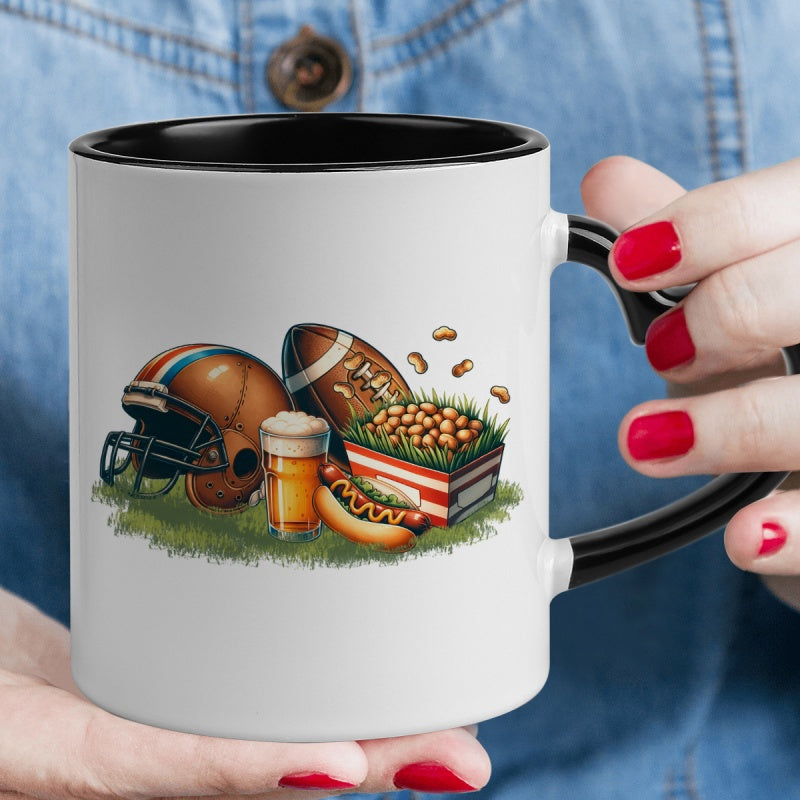 Tailorly Black Accent 11 oz Mug - heart shaped handle patterns of football helmet