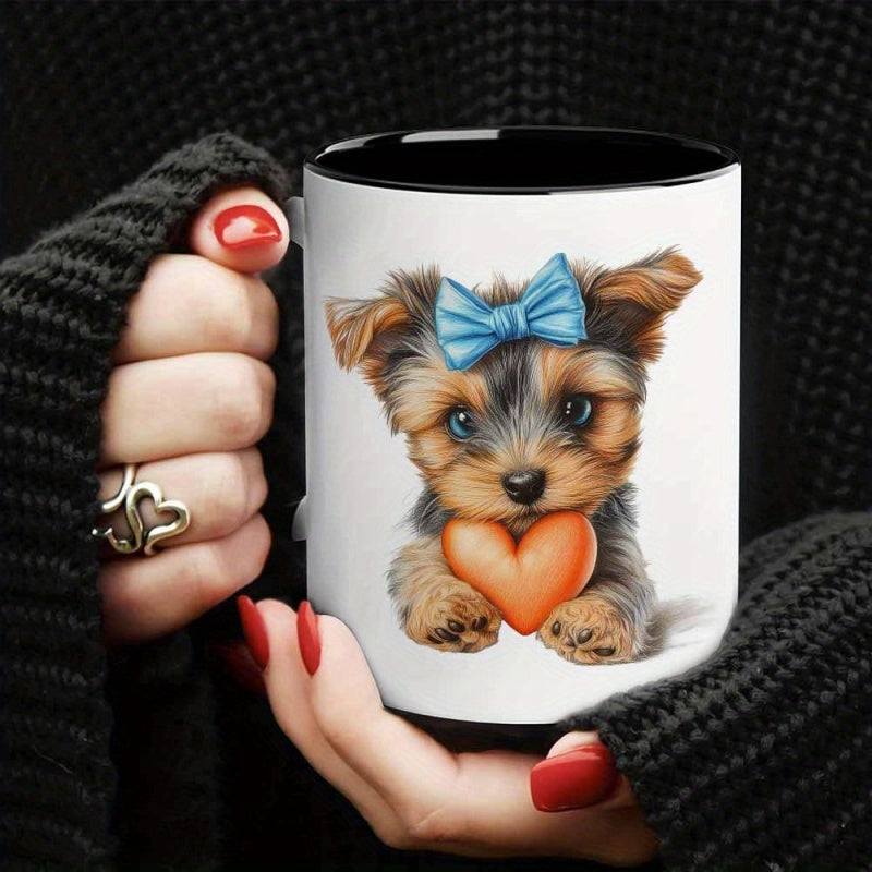 Tailorly Black Accent 11 oz Mug - yorkshire terrier and heart pattern