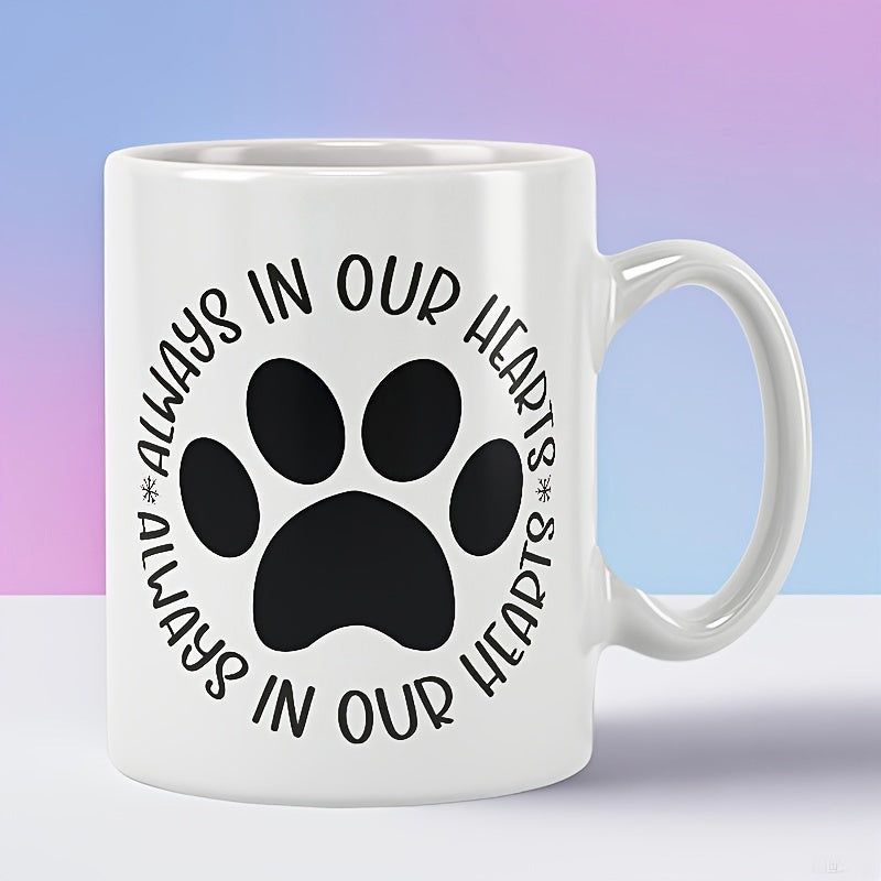 Tailorly White Ceramic 11 oz Mug - Always In Our Hearts Minimalist Black Animal Paw Print Surrounded By Circular Text Paw
