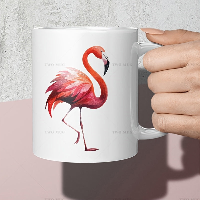 Tailorly White Ceramic 11 oz Mug - Elegant Pink Flamingo Standing On One Leg With Vibrant Colorful Feathers Flamingo