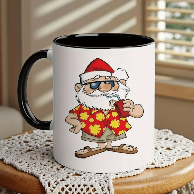 Tailorly Black Accent 11 oz Mug - santa claus with tropical hawaiian design