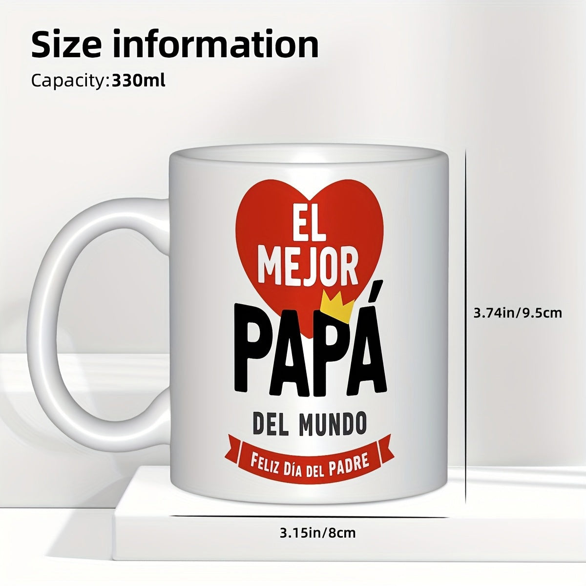Tailorly White Ceramic 11 oz Mug - Red Heart With Golden Crown And Elegant Decorative Text On Ceramic Mug