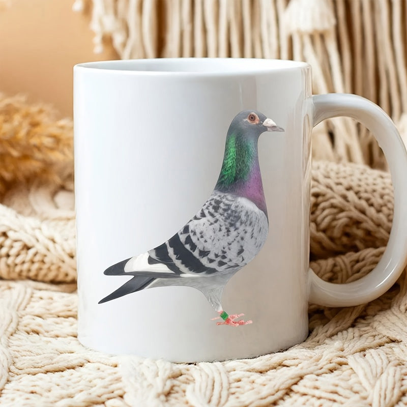 Tailorly White Ceramic 11 oz Mug - Realistic Standing Bird With Iridescent Neck And Detailed Feathered Wings Pattern Pigeon