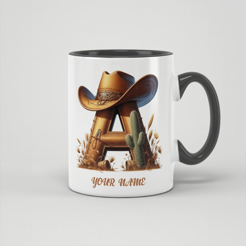 Tailorly Black Accent 11 oz Mug - custom text western cowboy letters names