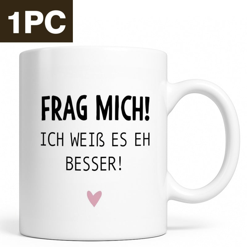 Tailorly White Ceramic 11 oz Mug - Minimalist White Ceramic Coffee Cup Featuring A Small Pink Mug