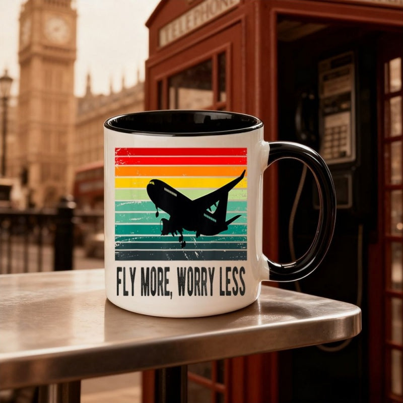 Tailorly Black Accent 11 oz Mug - red orange blue black airplane silhouette