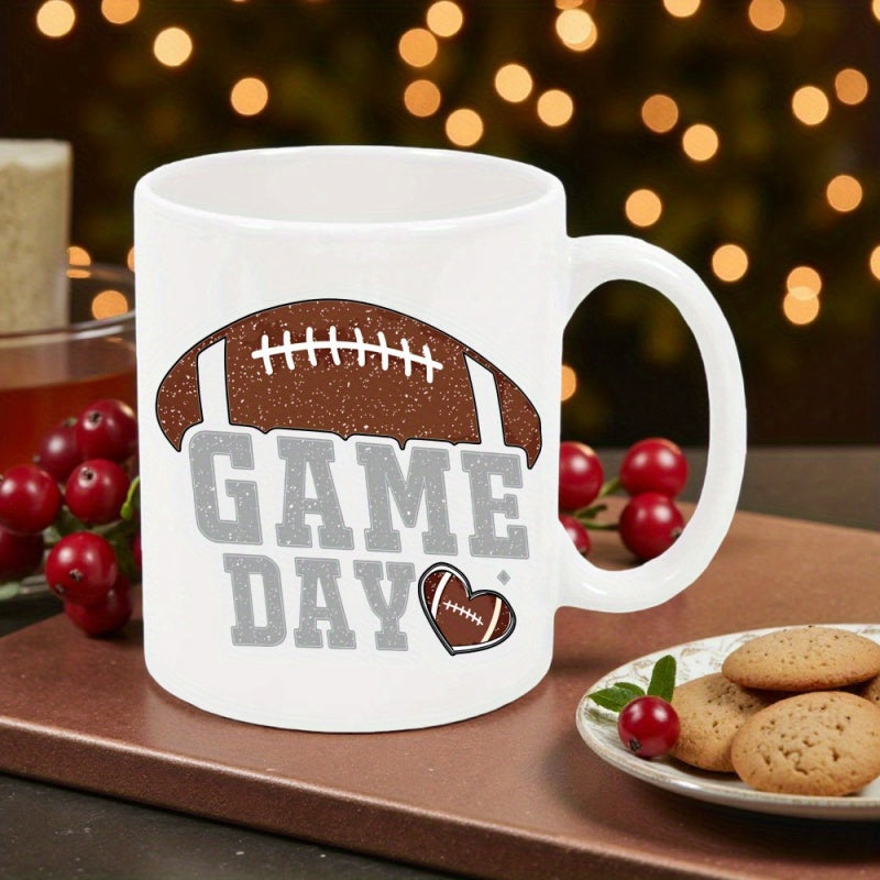 Tailorly White Ceramic 11 oz Mug - Game Day Textured Brown American Football With Bold Athletic Distressed Typography Mug