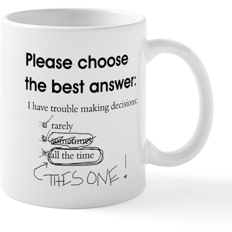 Tailorly White Ceramic 11 oz Mug - Please Choose The Best Answer Minimalist Hand Drawn Check Boxes With Scribbled Arrow Lines Mug
