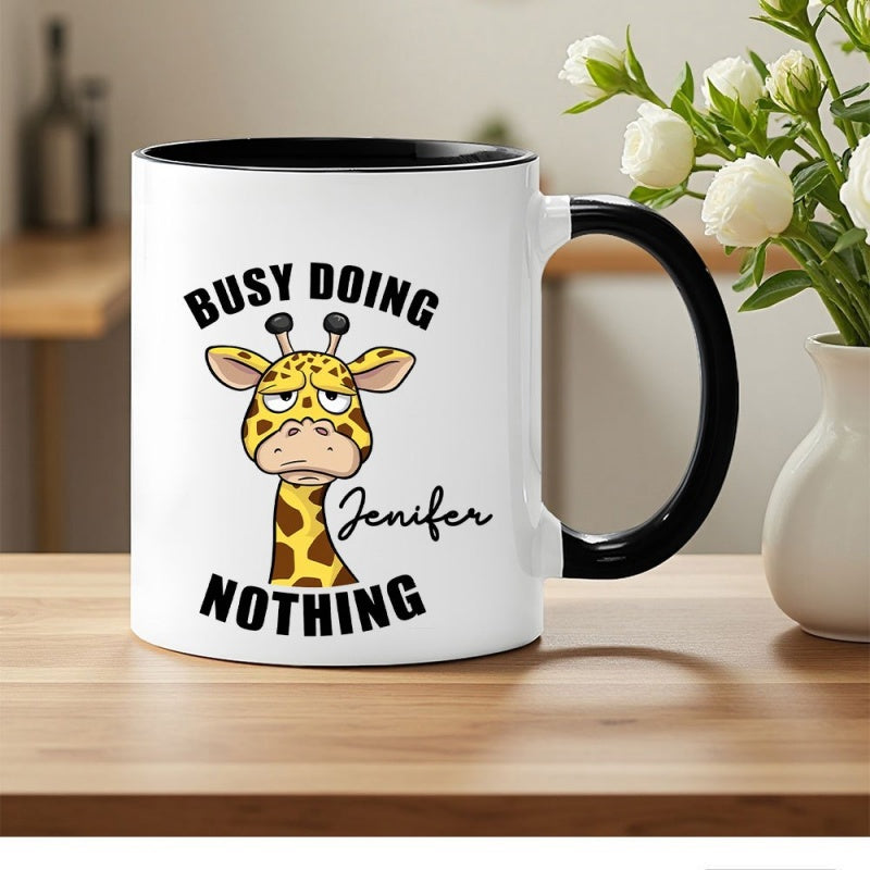 Tailorly Black Accent 11 oz Mug - neck giraffe lying with eyelids