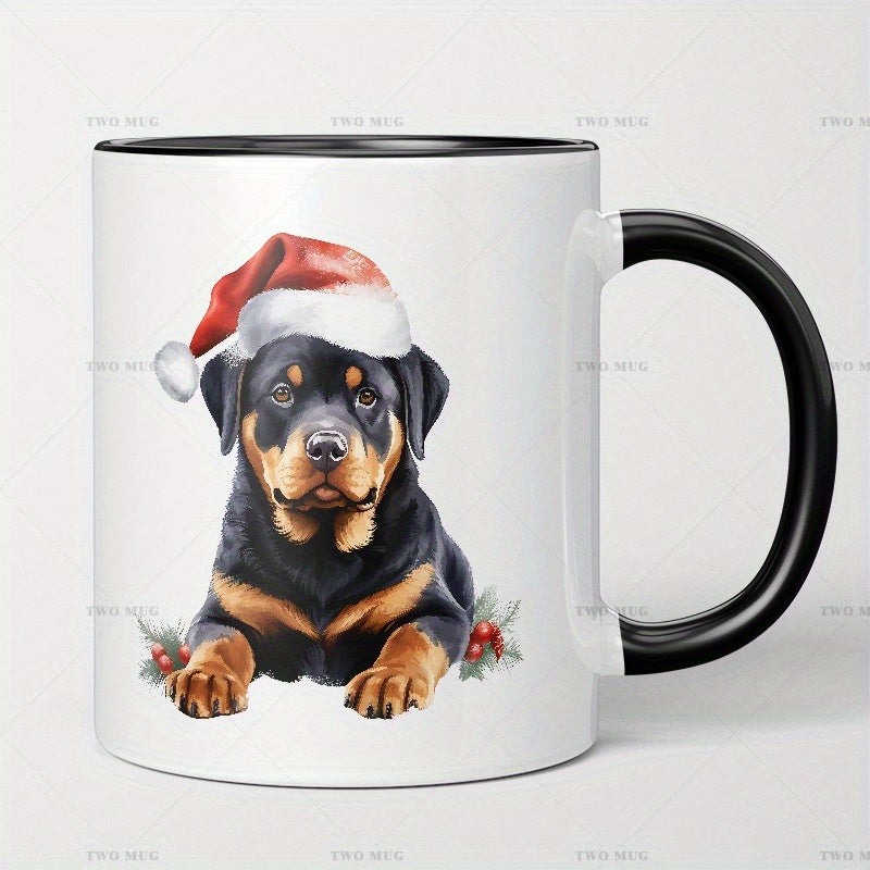 Tailorly Black Accent 11 oz Mug - festive rottweiler wearing santa hat