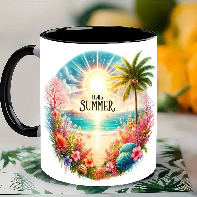 Tailorly Black Accent 11 oz Mug - tropical and floral pattern