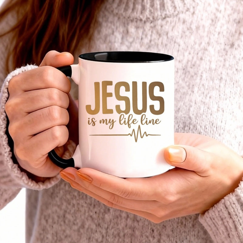 Tailorly Black Accent 11 oz Mug - heartbeat line