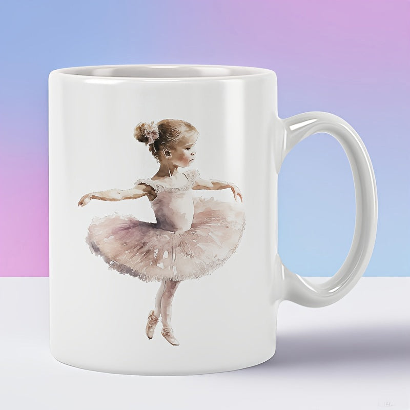 Tailorly White Ceramic 11 oz Mug - Graceful Small Ballerina In Pink Tutu Dancing With Elegant Poise Ballerina