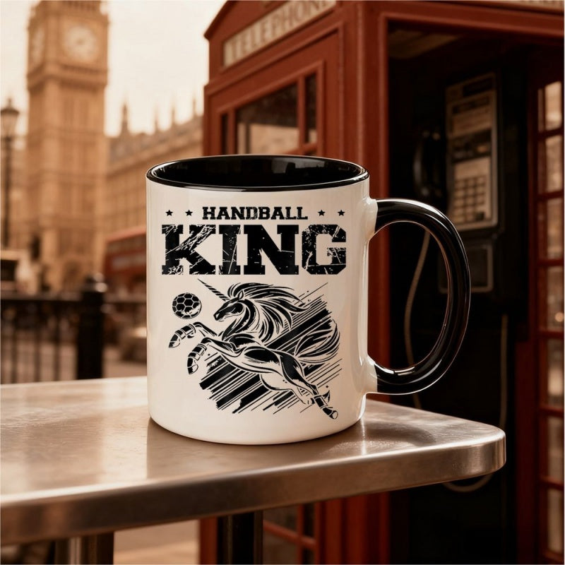 Tailorly Black Accent 11 oz Mug - handball unicorn graphic vintage style