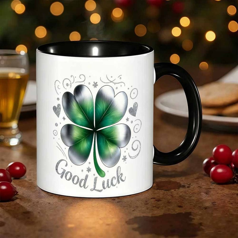Tailorly Black Accent 11 oz Mug - quirky good luck clover