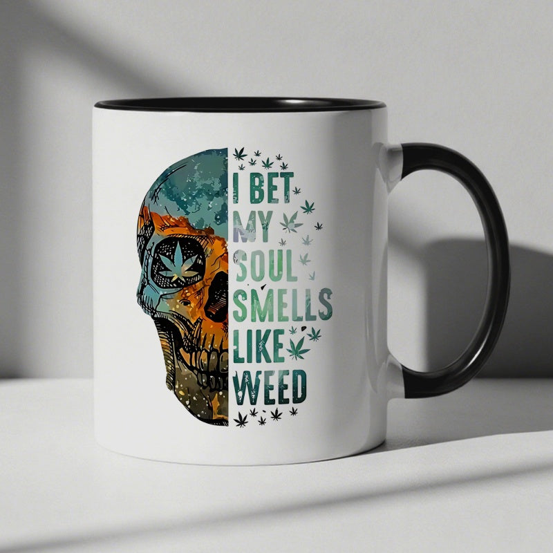 Tailorly Black Accent 11 oz Mug - skull and vintage pattern