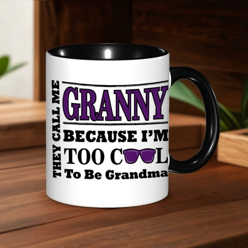 Tailorly Black Accent 11 oz Mug - fun text "granny I'm to be grandma"