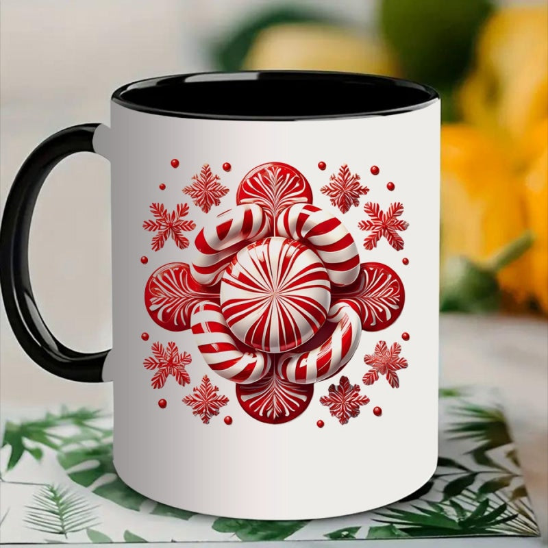 Tailorly Black Accent 11 oz Mug - red white peppermint stick