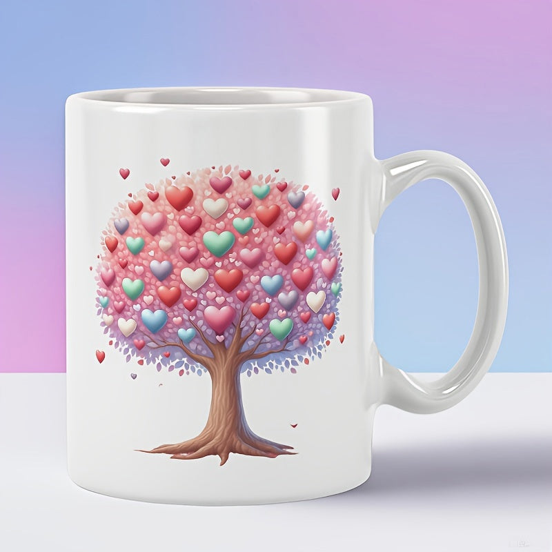 Tailorly White Ceramic 11 oz Mug - Blooming Colorful Hearts On Branches Of A Romantic Whimsical Life Tree