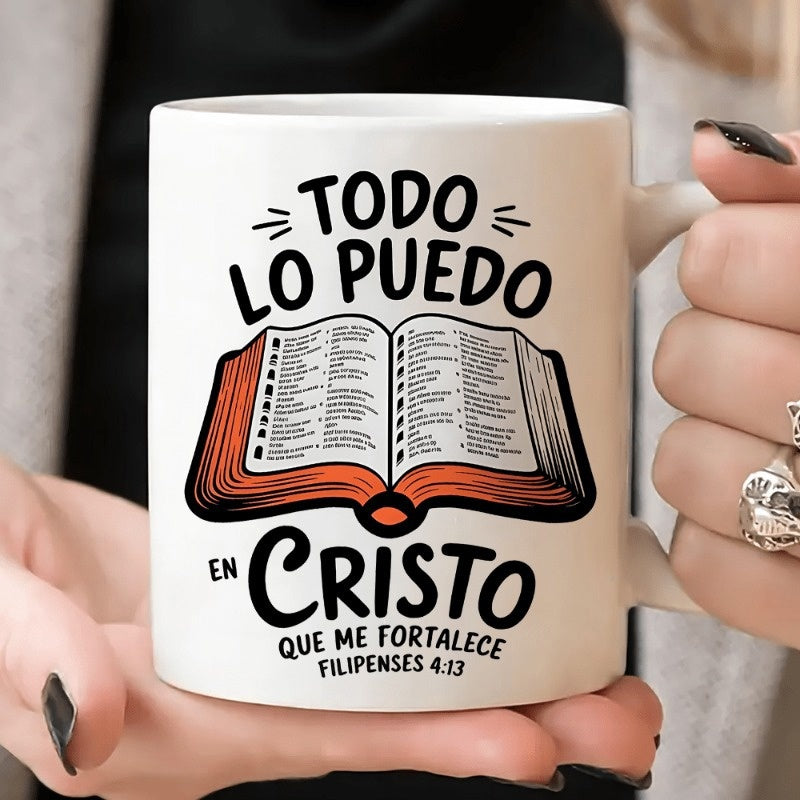 Tailorly White Ceramic 11 oz Mug - Detailed Illustration Of An Open Holy Scripture With Religious Text Bible
