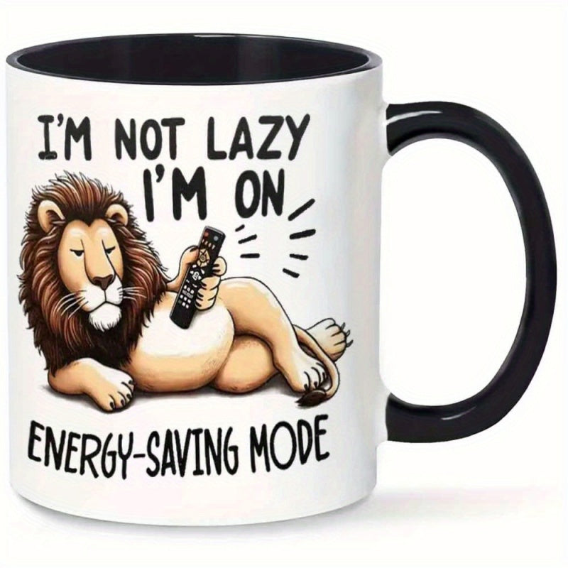 Tailorly Black Accent 11 oz Mug - funny energy saving mode lion remote