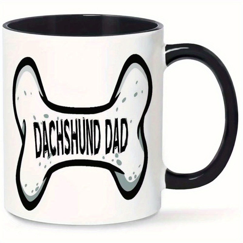 Tailorly Black Accent 11 oz Mug - dachshund and bone illustration