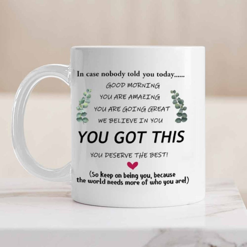 Tailorly White Ceramic 11 oz Mug - In Case Nobody Told You Today You Got This Delicate Green Leafy Sprigs Around A Tiny Red Heart