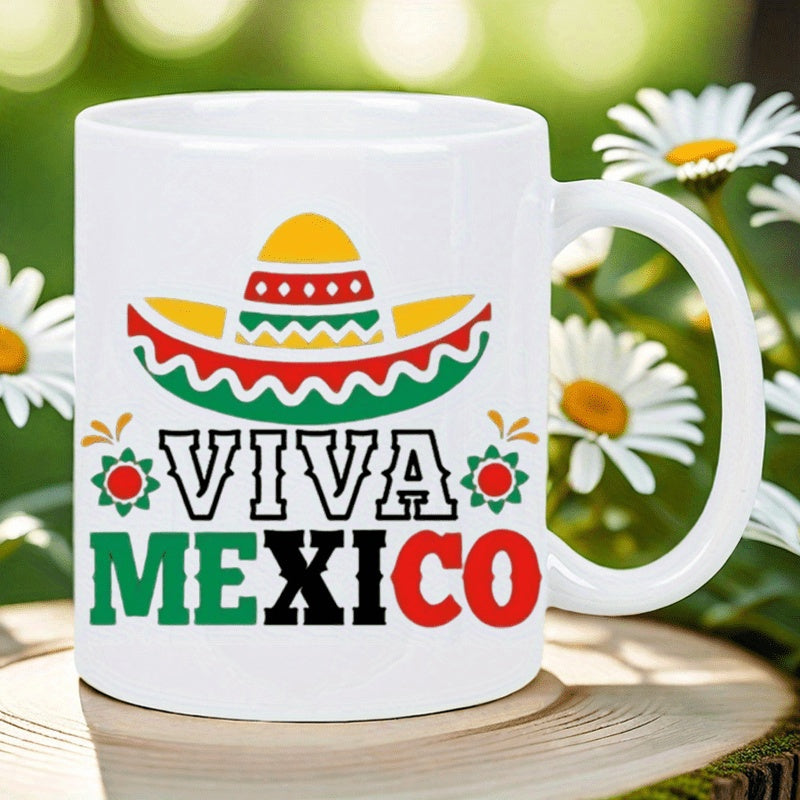 Tailorly White Ceramic 11 oz Mug - Viva Mexico Colorful Festive Traditional Mexican Hat With Patriotic Flag Colors Decorative Sombrero
