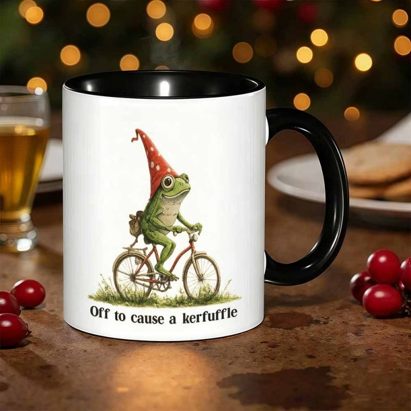 Tailorly Black Accent 11 oz Mug - frog bicycle