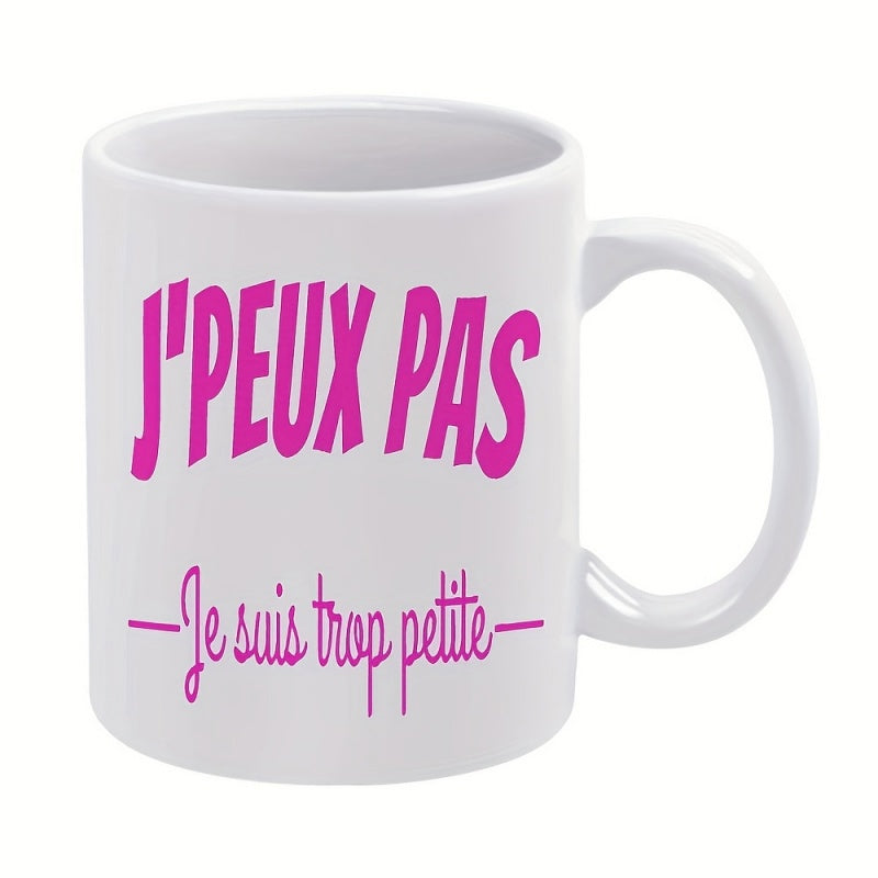 Tailorly White Ceramic 11 oz Mug - Minimalist White Ceramic Vessel With Pink Typographic Script Text Design Mug
