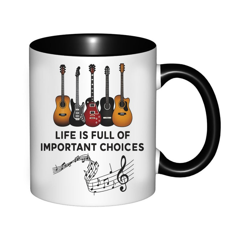Tailorly Black Accent 11 oz Mug - guitar and gift funny unique birthday christmas thanksgiving gift