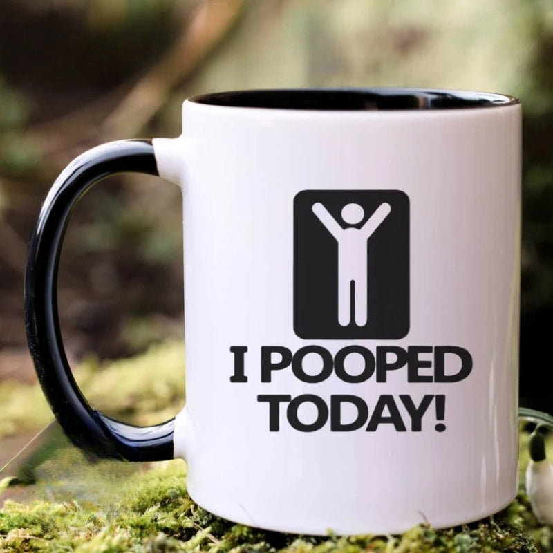 Tailorly Black Accent 11 oz Mug - i pooped today coffee mug funny mug fun mugs coffee mug funny reusable novelty mugs unique mugs gift for birthday