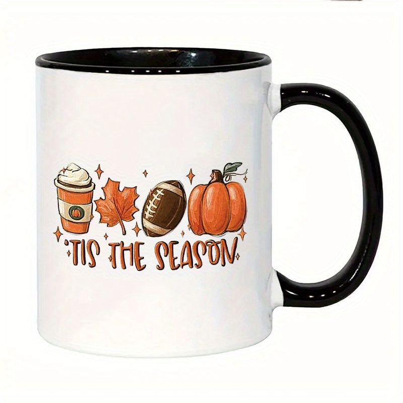 Tailorly Black Accent 11 oz Mug - pumpkins and footballs in black and white