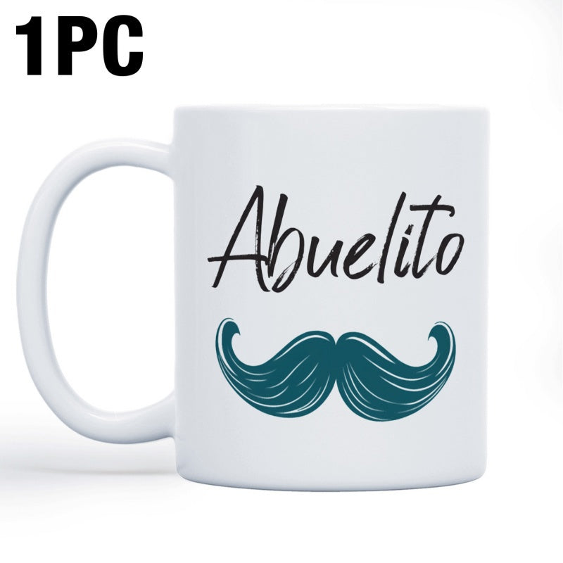 Tailorly White Ceramic 11 oz Mug - Dark Teal Vintage Style Grooming Symbol With Curved Classic Handlebars Mustache