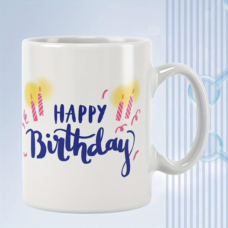 Tailorly White Ceramic 11 oz Mug - Happy Birthday Festive Candles With Soft Yellow Glow And Red Confetti Mug